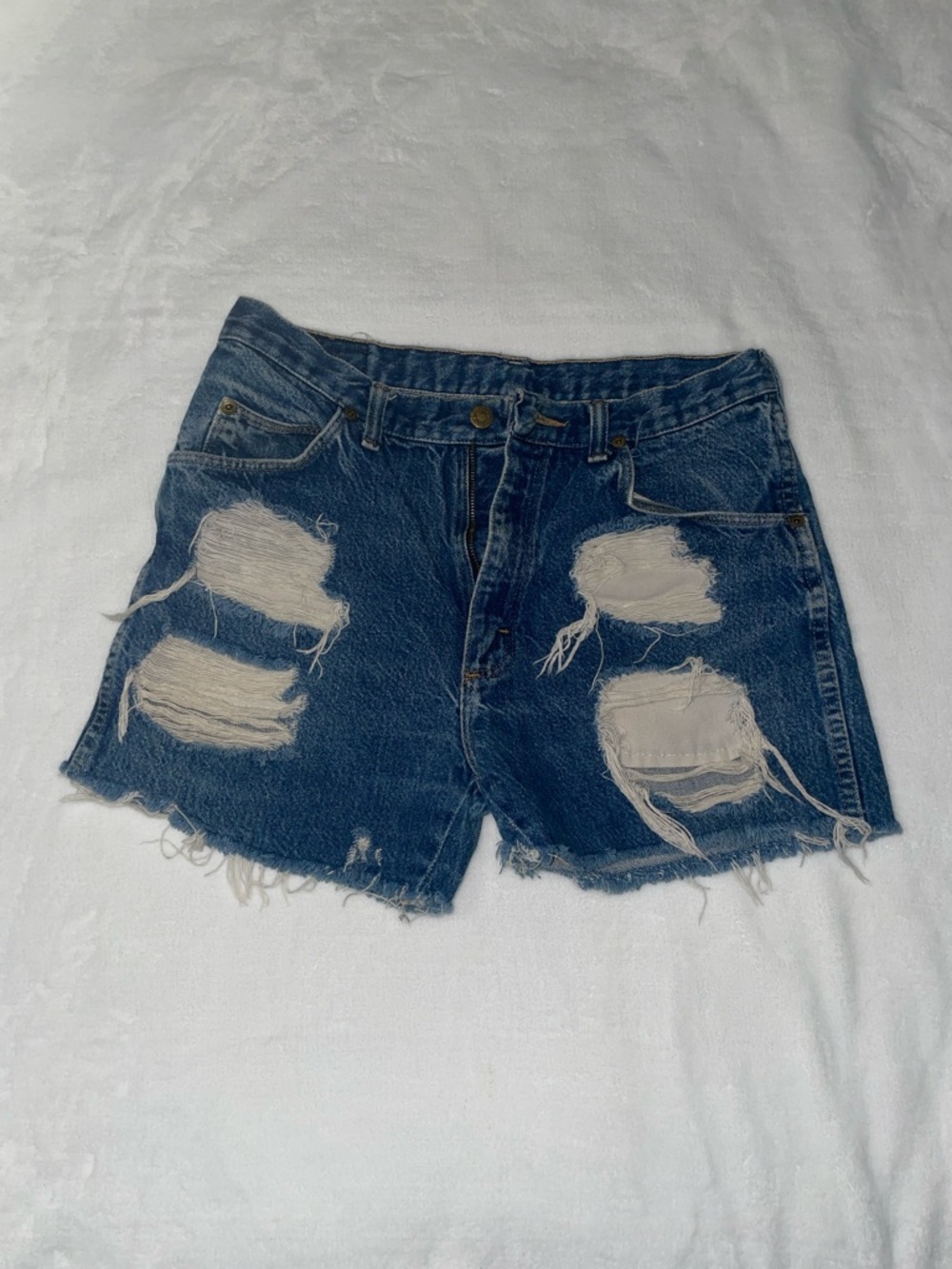Wrangler Distressed Dark Blue Denim Shorts